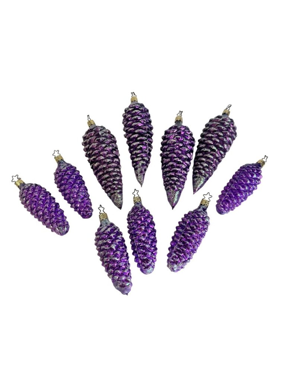 Lot Hand Blown Glass Purple Glitter Pinecone Ornaments West Germany